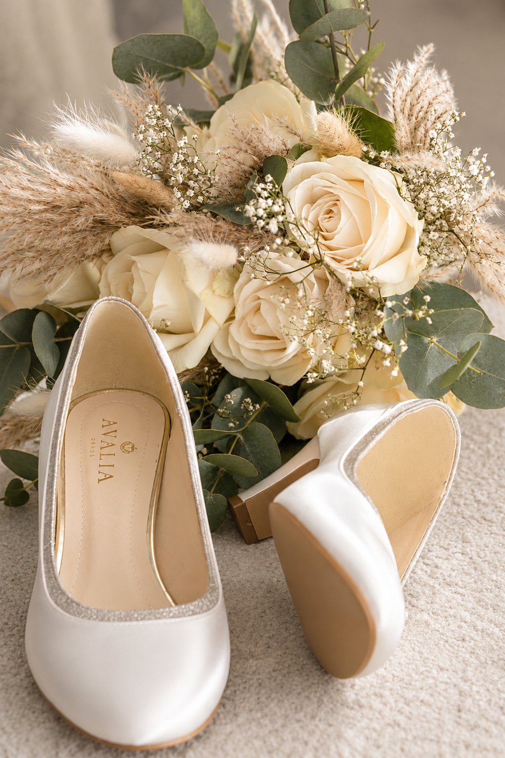 Hochzeitsschuhe und Brautstrauß